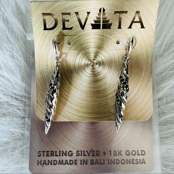 DEVATA Sterling Silver & 18K Gold‎ Black Spinel Animal Print Drop Earrings, NWT - Picture 2 of 16